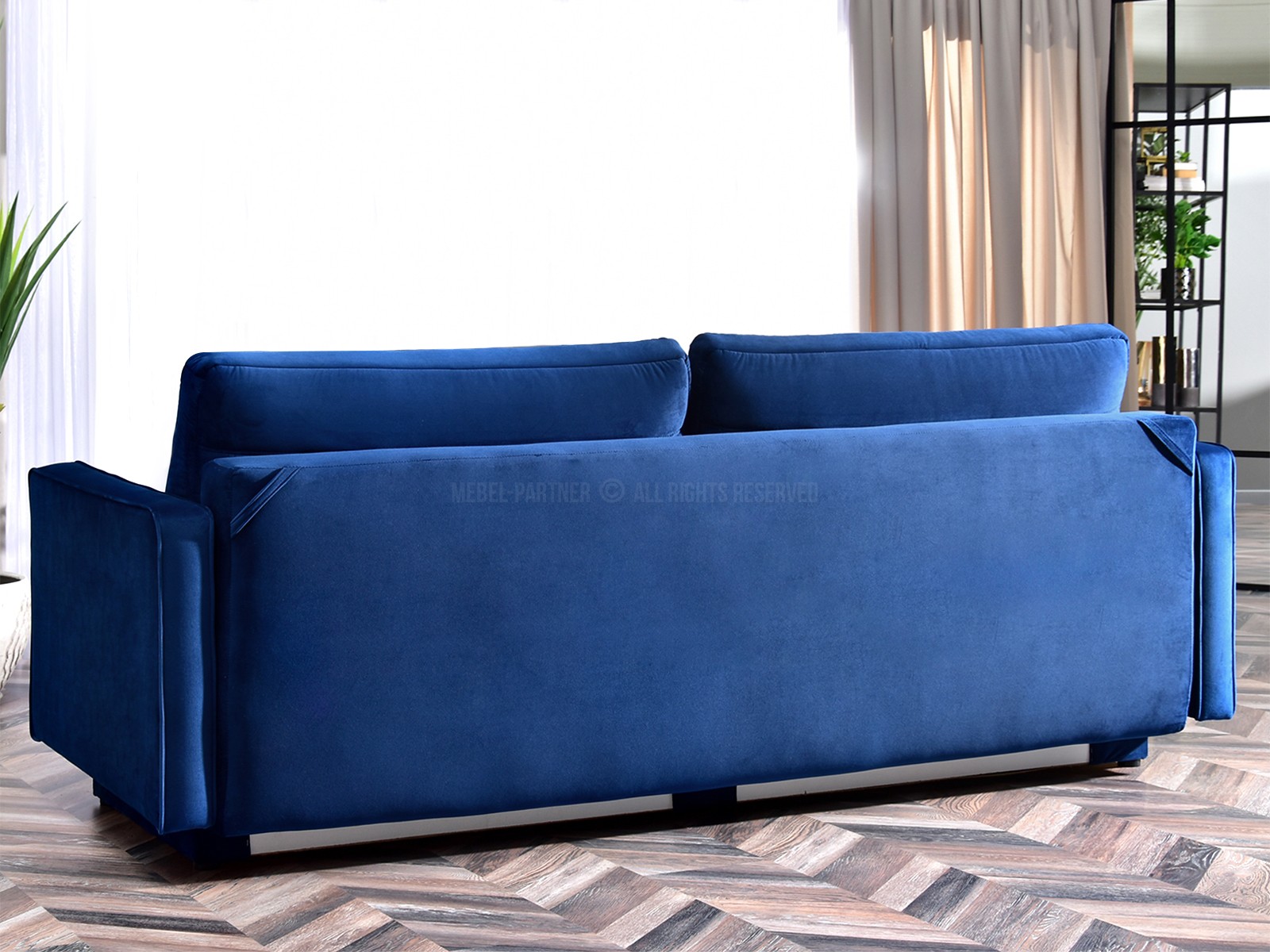 Sofa welurowa z funkcją spania CALVO GRANAT poduszki wałek - pojemnik na pościel
