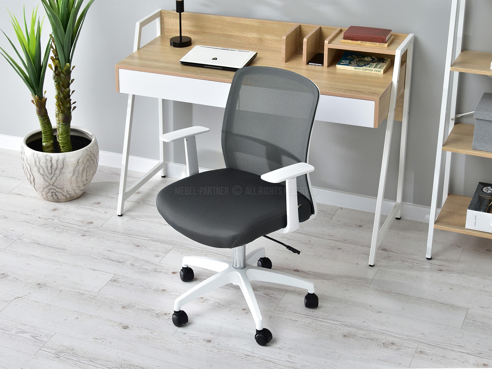 Fotel biurowy materiałowy GLEN GRAFITOWY MESH do home office - tył