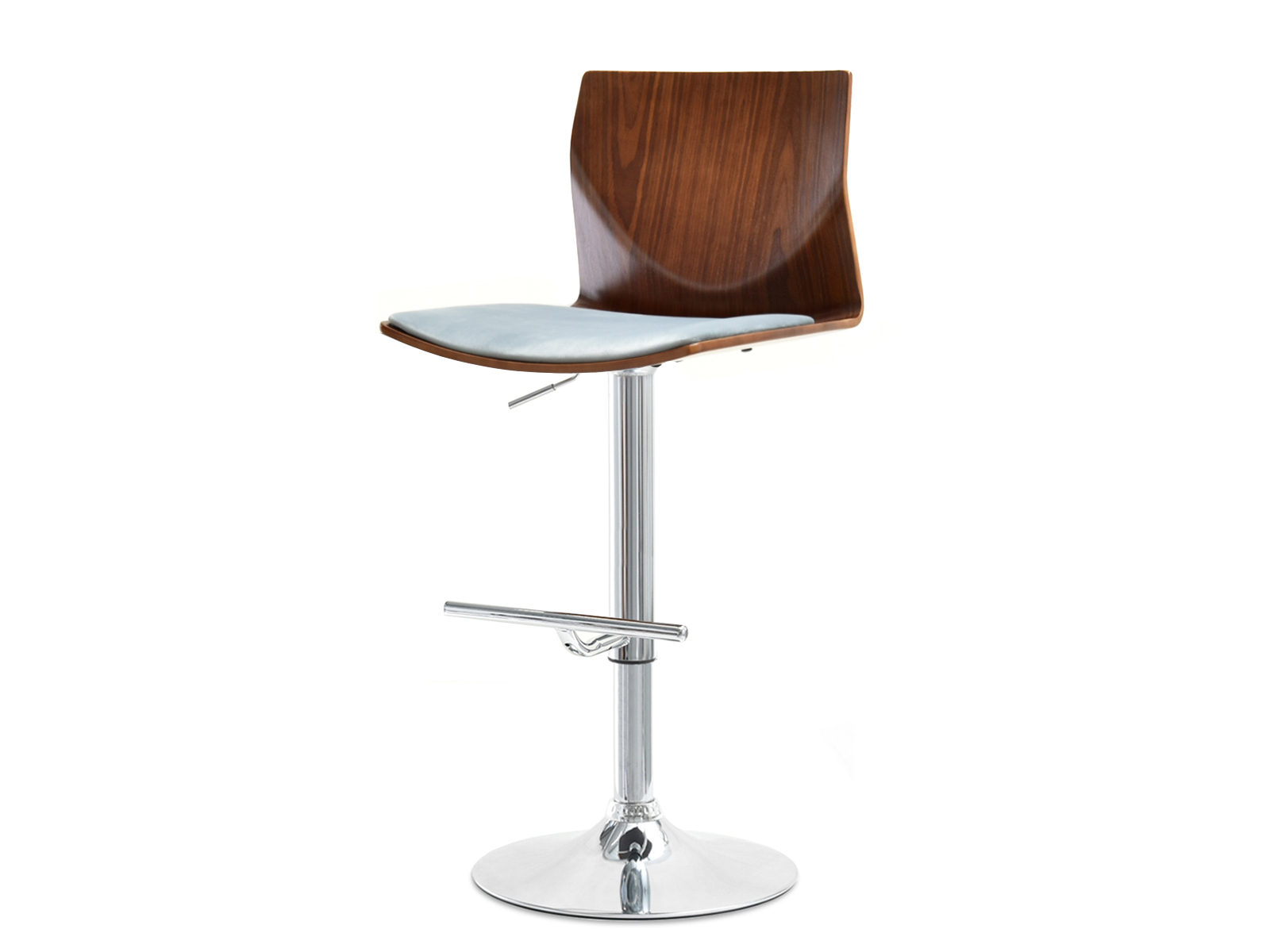 Welurowe krzesło barowe NR23 drewno ORZECH - CHROM - bok