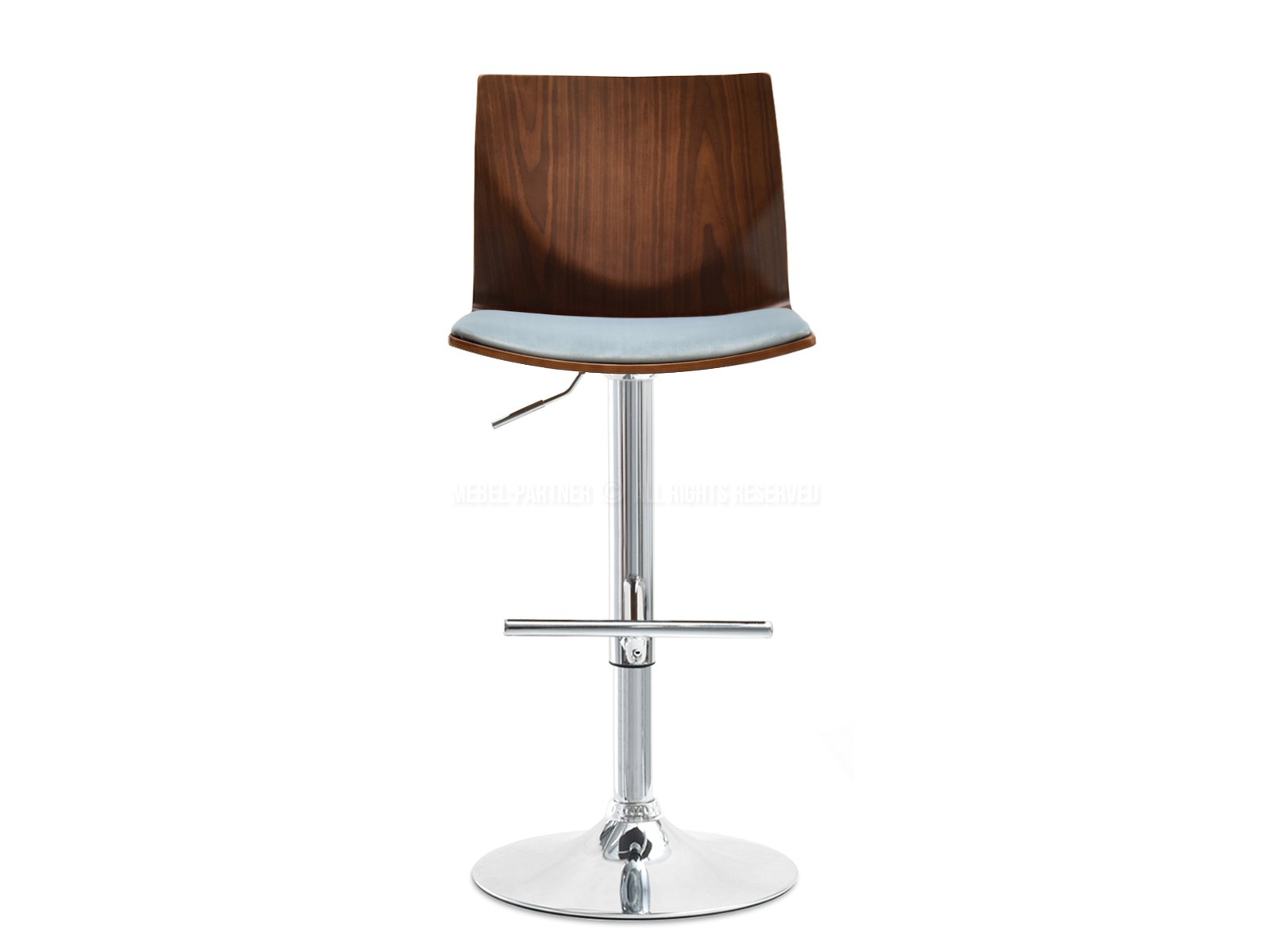 Welurowe krzesło barowe NR23 drewno ORZECH - CHROM - wyjątkowo gięte drewno w oparciu z tyłu