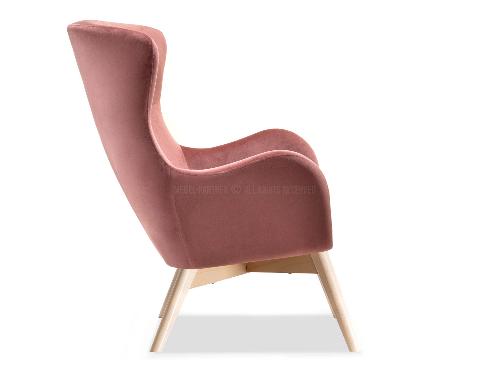 Fotel na drewnianych nogach LUKA PUDROWY RÓŻ - BUK - ciekawy design