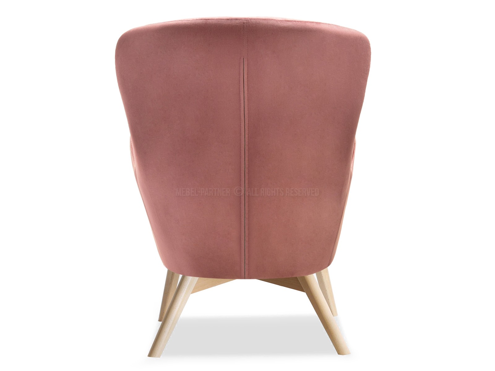 Fotel na drewnianych nogach LUKA PUDROWY RÓŻ - BUK - ergonomiczny kształt