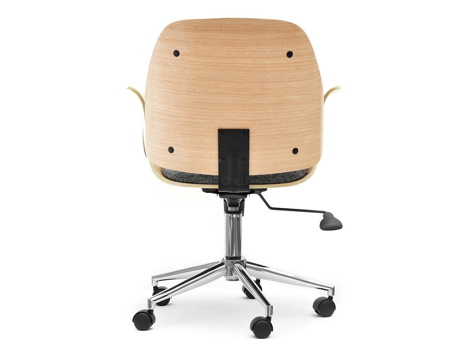 Fotel biurowy drewniany ENRIC DĄB z szarą tkaniną cowboy - charakterystyczne detale