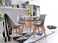 Krzesło drewniane z oparciem LUIS WOOD szare - w aranżacji ze stołem CROSS