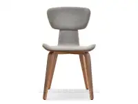 Krzesło drewniane do jadalni z szarą tkaniną ASALA - ORZECH - widok z przodu