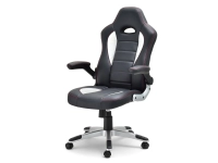 Fotel-biurowy racer-3-redline biały skóra-ekologiczna, podstawa szary


