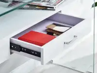 Biurko ze szkła z półką OPAL białe - pojemna szuflada