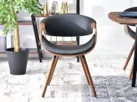 Krzesło vintage ze skóry ekologicznej BENT orzech-czarny - przód