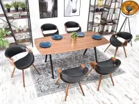Krzesło vintage ze skóry ekologicznej BENT orzech-czarny - w aranżacji ze stołem ISOLA i regałami GEFION