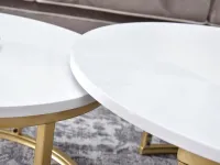 Zestaw stolików glamour KODIA BIAŁY na złotej nodze ze stali - możlowość wsunicia pod większy stolik