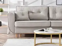 Sofa rozkładana BLINK SZARA welurowa na bukowych nóżkach - charakterystyczne detale