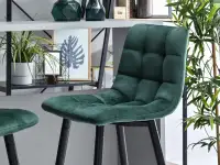 Eleganckie krzesło barowe z oparciem NEVA ZIELONE welurowe - komfortowe siedzisko