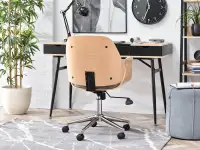 Fotel biurowy drewniany ENRIC DĄB z szarą tkaniną cowboy - w aranżacji z biurkiem BODEN