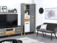 Meble do małego salonu komplet SMART 4 z komodami i regałem w aranżacji