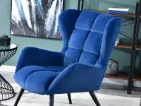 Fotel uszak KIKORI GRANATOWY aksamitny z pikowaniem - bryła siedziska