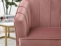 Welurowy fotel muszelka ESTEL PUDROWY NA ZŁOTYCH NÓŻKACH - stylowe przeszycia