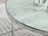 Stolik kawowy NATAL XL SREBRNY Z BIAŁYM blatem marmur - laminowane szkło