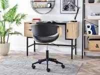 Drewniany fotel biurowy RAPID CZARNY SKÓRZANY ZE SKLEJKI DĄB - tył fotela