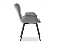 Aksamitne krzesło fotel KAMAL SZARE z podłokietnikami - bok