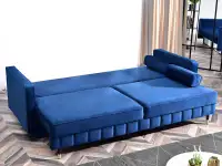 Sofa welurowa z funkcją spania CALVO GRANAT poduszki wałek - funkcja spania