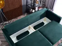 Welurowa sofa wolnostojąca CALVO BUTELKOWA ZIELEŃ z funkcją - pojemnik na pościel