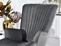 Fotel obrotowy ESLA SZARY tapicerowany welurem bujane siedzisko - pionowe przeszycia w oparciu