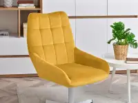 fotel diego żółty welur, podstawa biały