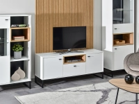 System puro pu07 komoda rtv biały-dąb, podstawa czarny