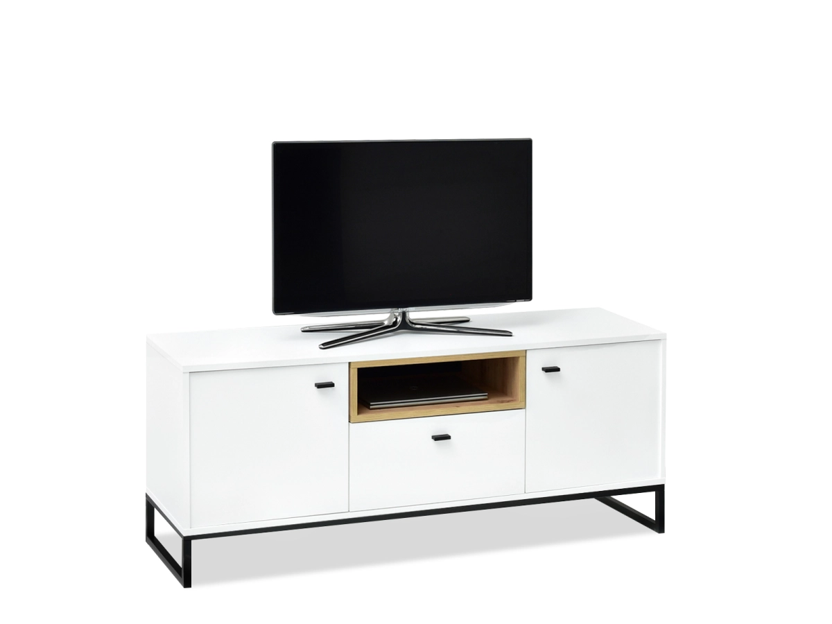 System puro pu07 komoda rtv biały-dąb, podstawa czarny