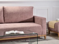 sofa stockholm pudrowy róż tkanina, podstawa dąb naturalny