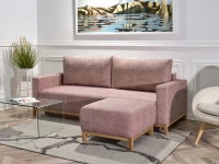 sofa stockholm pudrowy róż tkanina, podstawa dąb naturalny