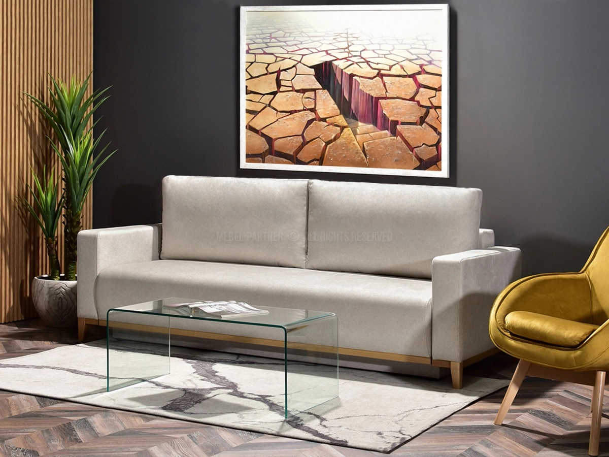 sofa stockholm piaskowy tkanina, podstawa dąb naturalny