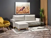 sofa stockholm piaskowy tkanina, podstawa dąb naturalny