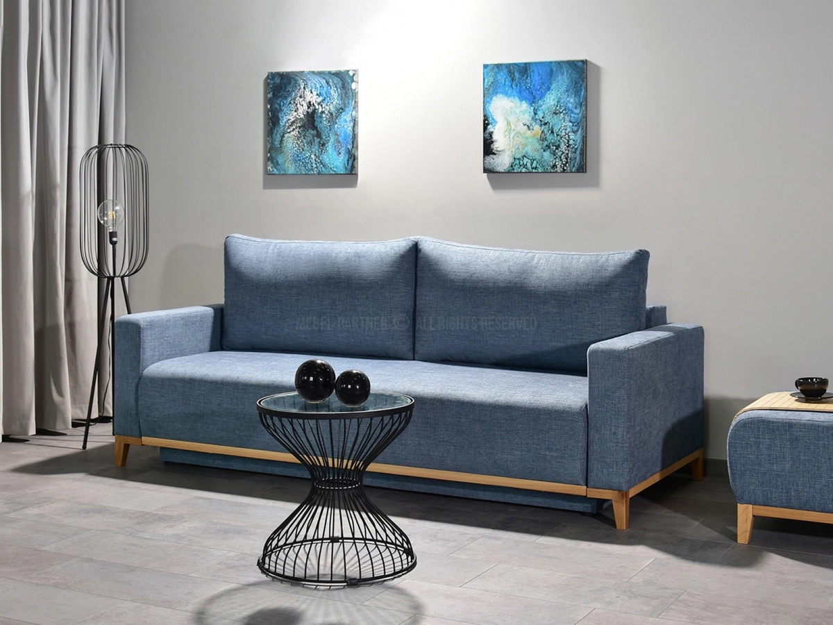 sofa stockholm jeansowy tkanina, podstawa dąb naturalny