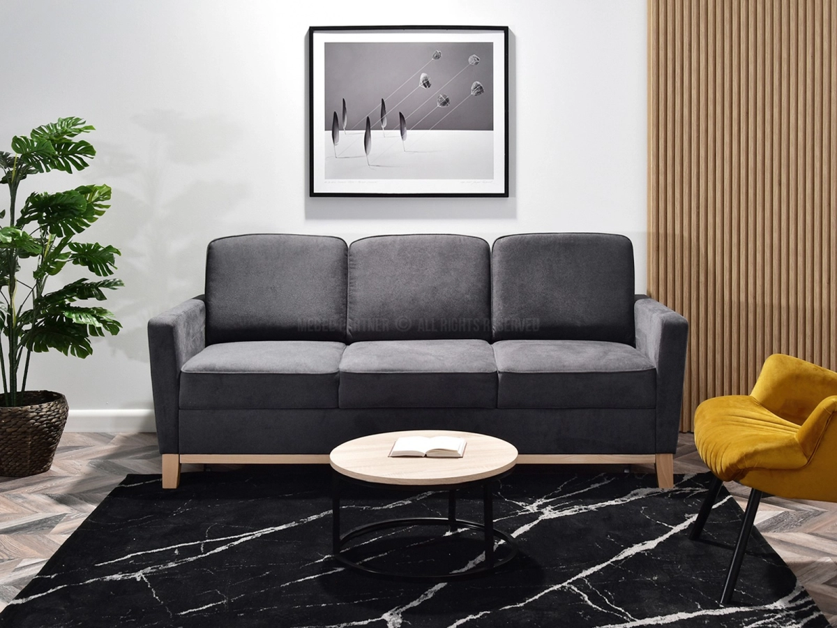 sofa bergen grafitowy, podstawa dąb naturalny