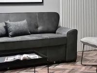 sofa lino grafitowy tkanina, podstawa czarny