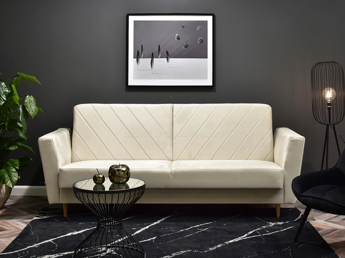 wersalka modi kremowy welur, podstawa buk