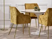 krzesło dori musztardowy welur, podstawa złoty