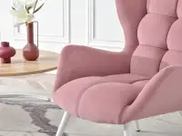fotel kikori różowy welur, podstawa biały