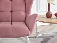 fotel kikori różowy welur, podstawa biały
