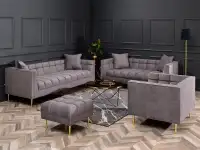 sofa deco ciemny-popiel welur,podstawa złoty