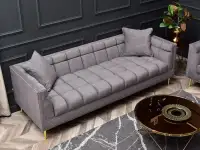 sofa deco ciemny-popiel welur,podstawa złoty