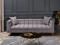Produkt: sofa deco ciemny-popiel welur,podstawa złoty