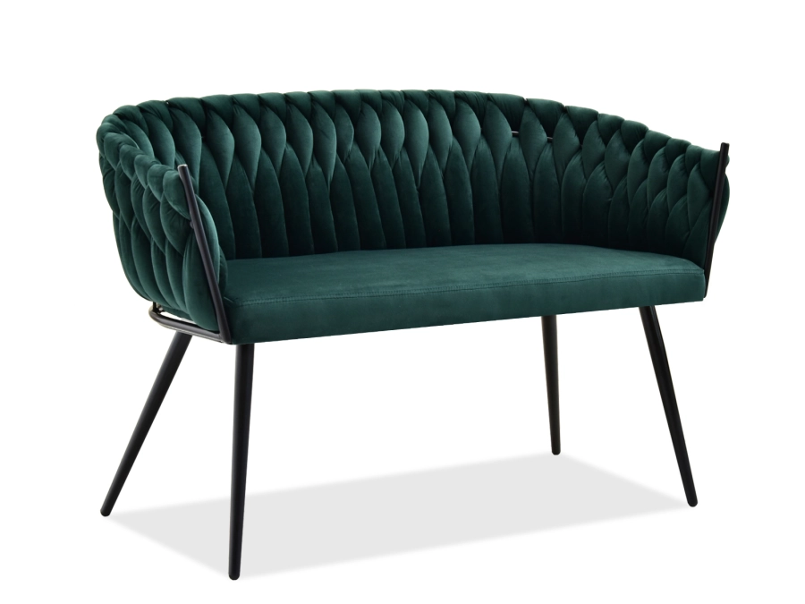 Sofa Rosa zielony welur widok z boku na elegancką czarną podstawę