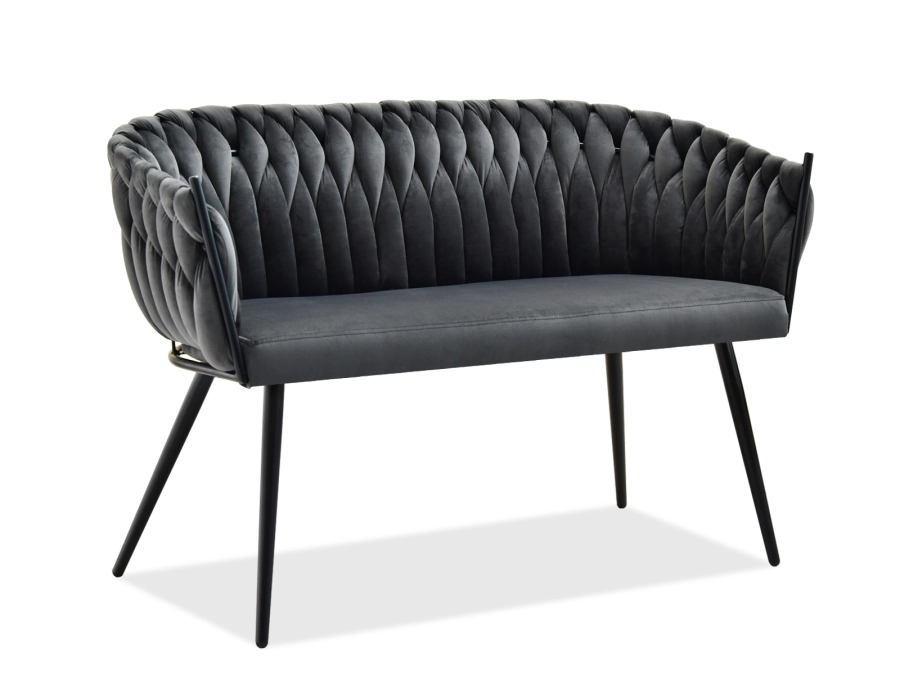 Sofa Rosa grafitowy welur - widok z boku, podstawa czarna