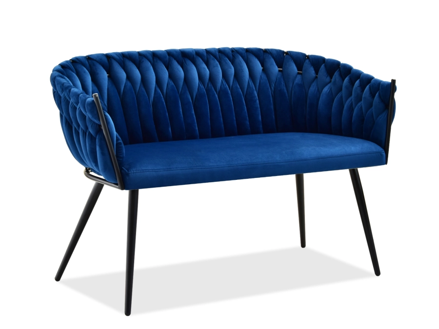 Sofa Rosa granatowy welur widok z boku na czarną metalową podstawę