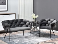 sofa pilo grafitowy welur, podstawa czarny