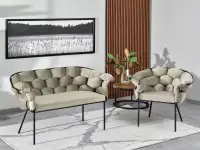 sofa pilo piaskowy welur, podstawa czarny