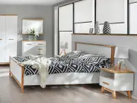 Białe łóżko 160X200  w skandynawskim stylu BG13 - w aranżacji ze stolikiem BG15 z tej samej kolkcji