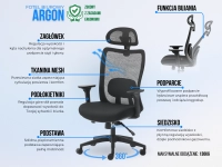 Fotel do pracy przy biurku ARGON CZARNY z tkaniną mesh - funkcje fotela obrotowego do biura